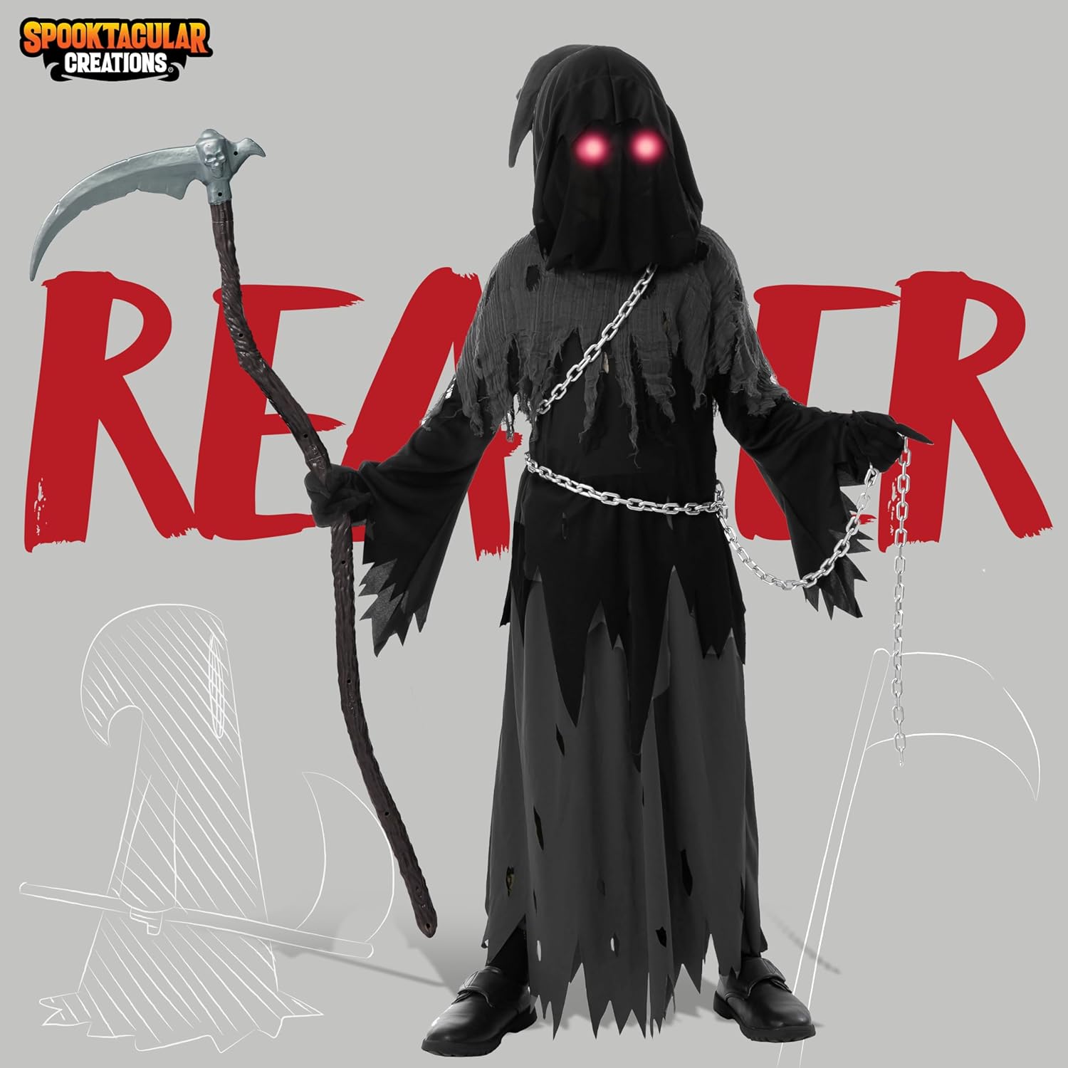 Glowing Eyes Grim Reaper Costume for Boys Halloween