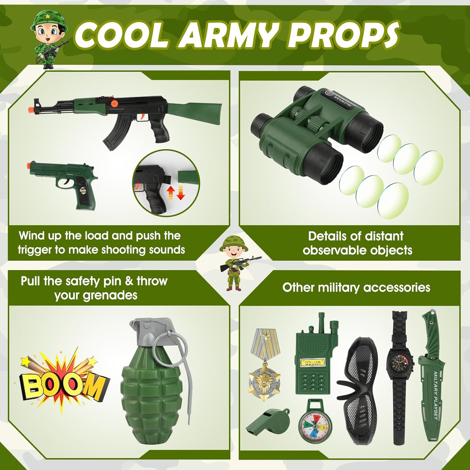 14-Piece Army Costume Set for Kids with Accessories