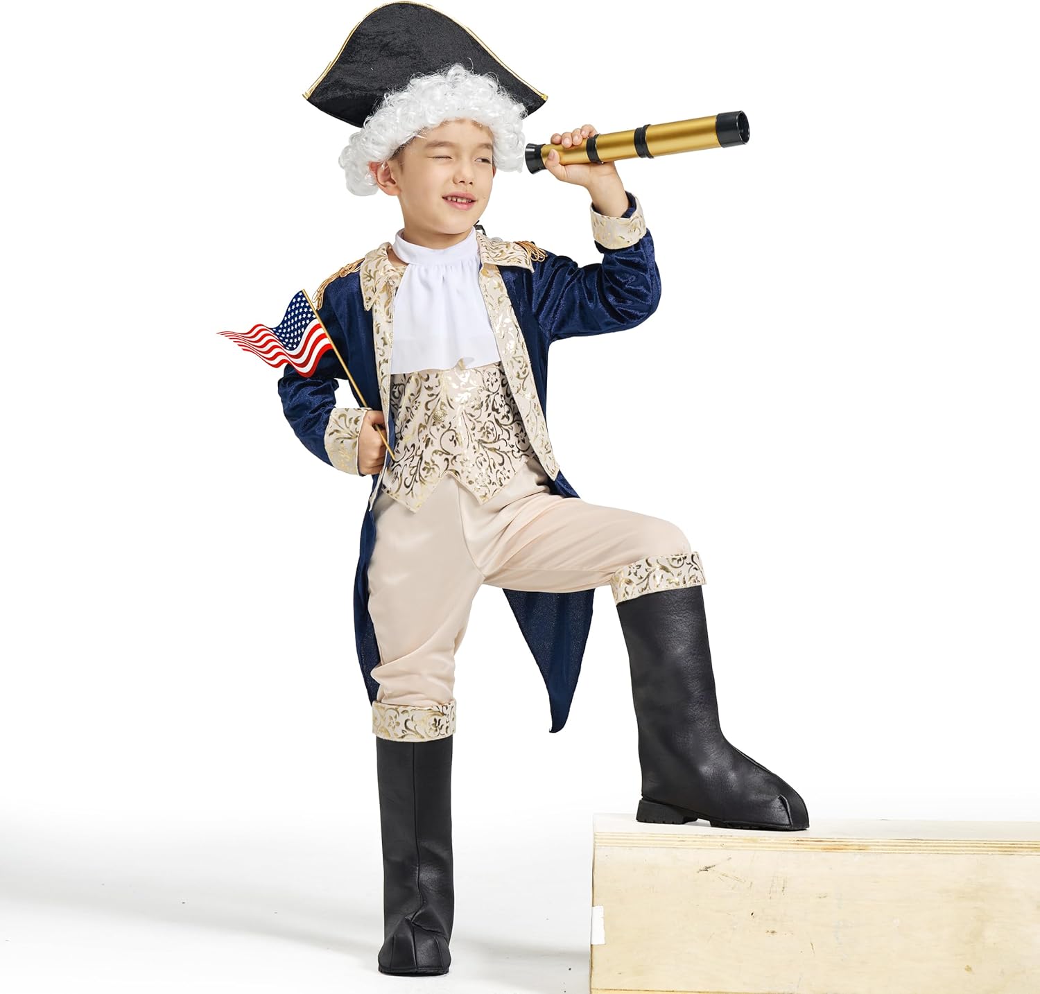 IKALI Kids George Washington Costume with Wig and Hat Accessories
