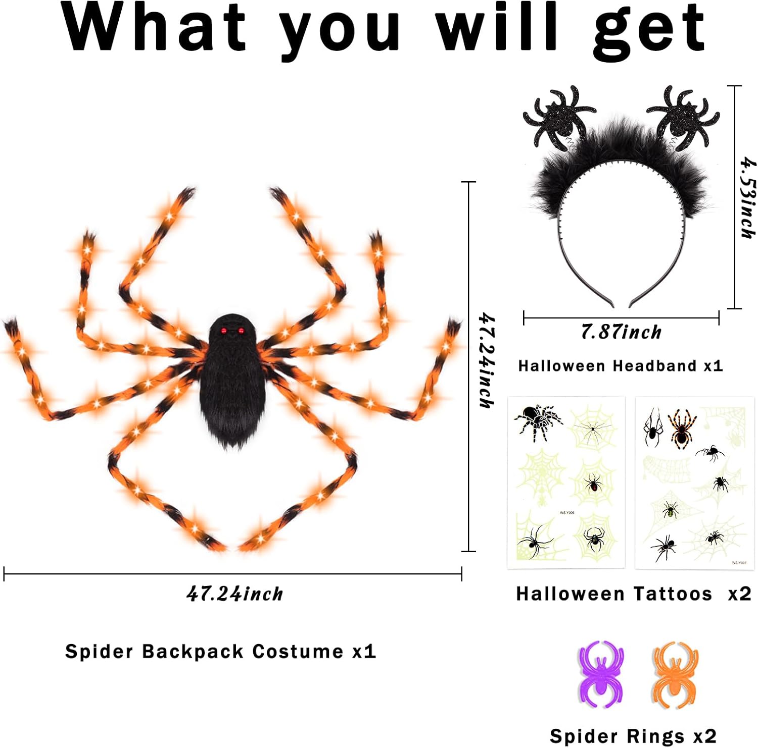 Halloween Spider Costume for Adults with Orange Lights Unique Party Accessories