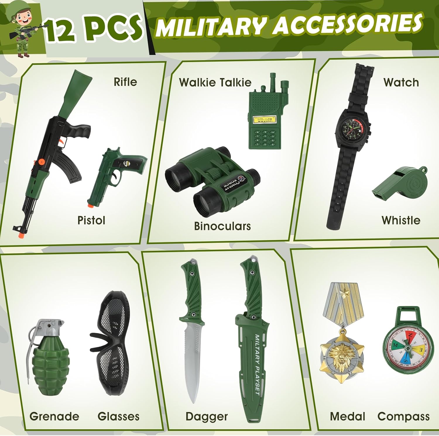 14-Piece Army Costume Set for Kids with Accessories
