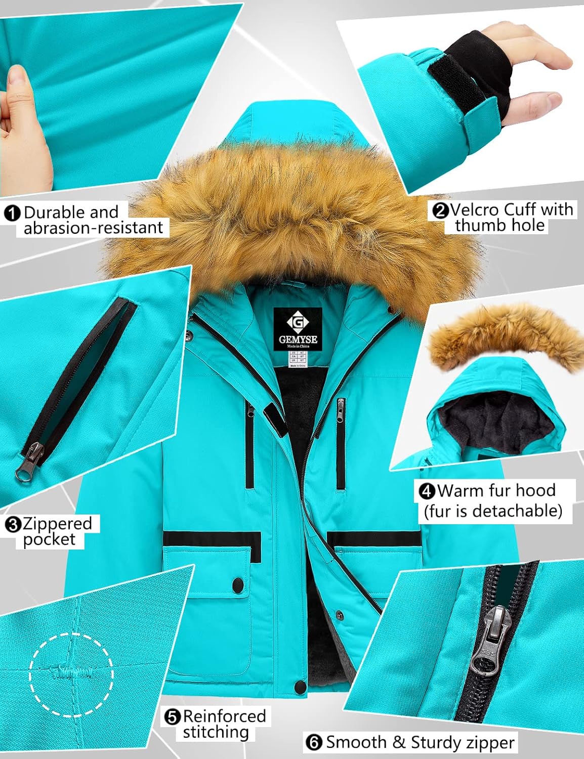 GEMYSE Girls Waterproof Ski Jacket
