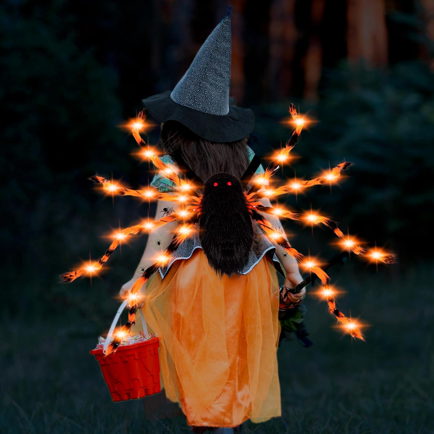 Halloween Spider Costume for Adults with Orange Lights Unique Party Accessories