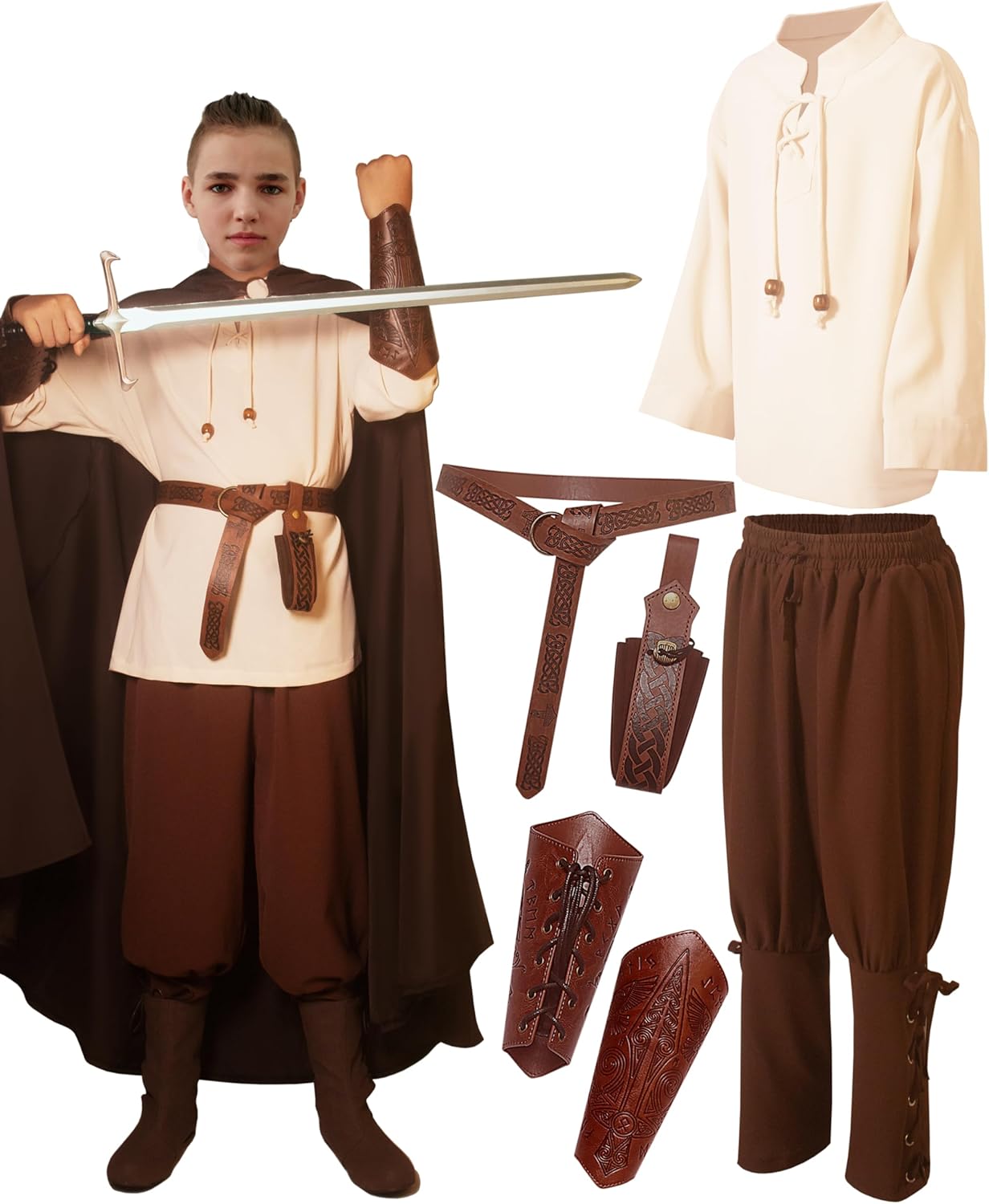 Feliardin Kids Medieval Costume Set for Boys 4-12Y