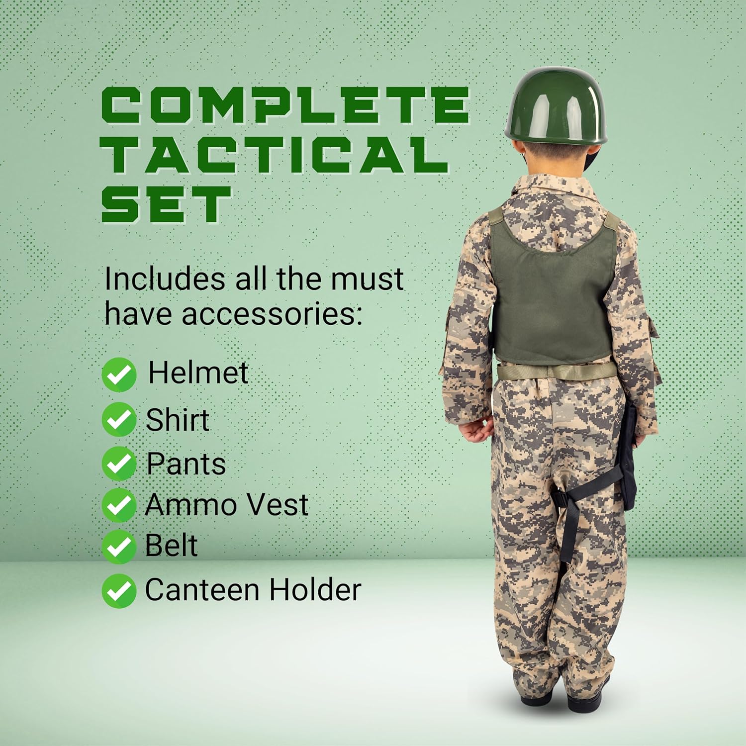 Dress Up America Army Costume for Boys Halloween Roleplay Military Soldier Set
