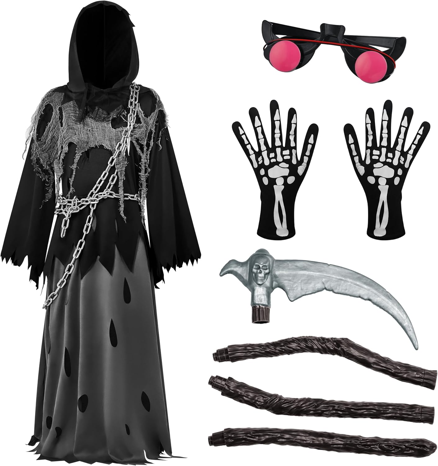 Glowing Eyes Grim Reaper Costume for Boys Halloween