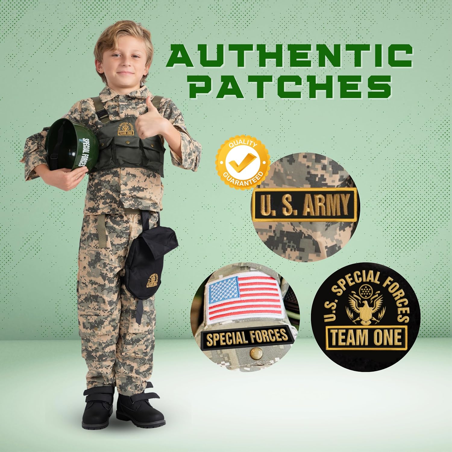 Dress Up America Army Costume for Boys Halloween Roleplay Military Soldier Set