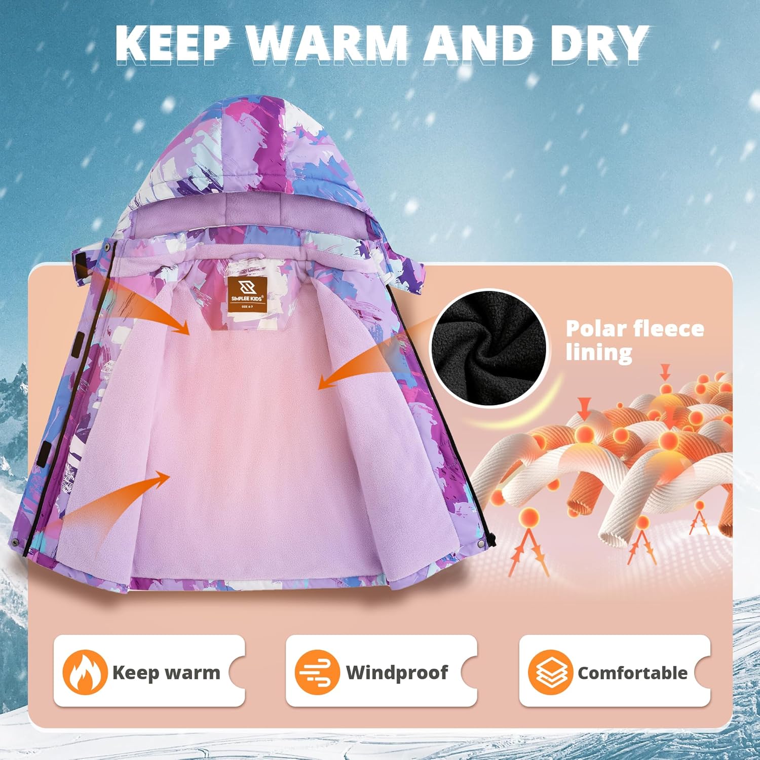 Simplee Kids Gender-Appropriate waterproof ski snow jacket for girls