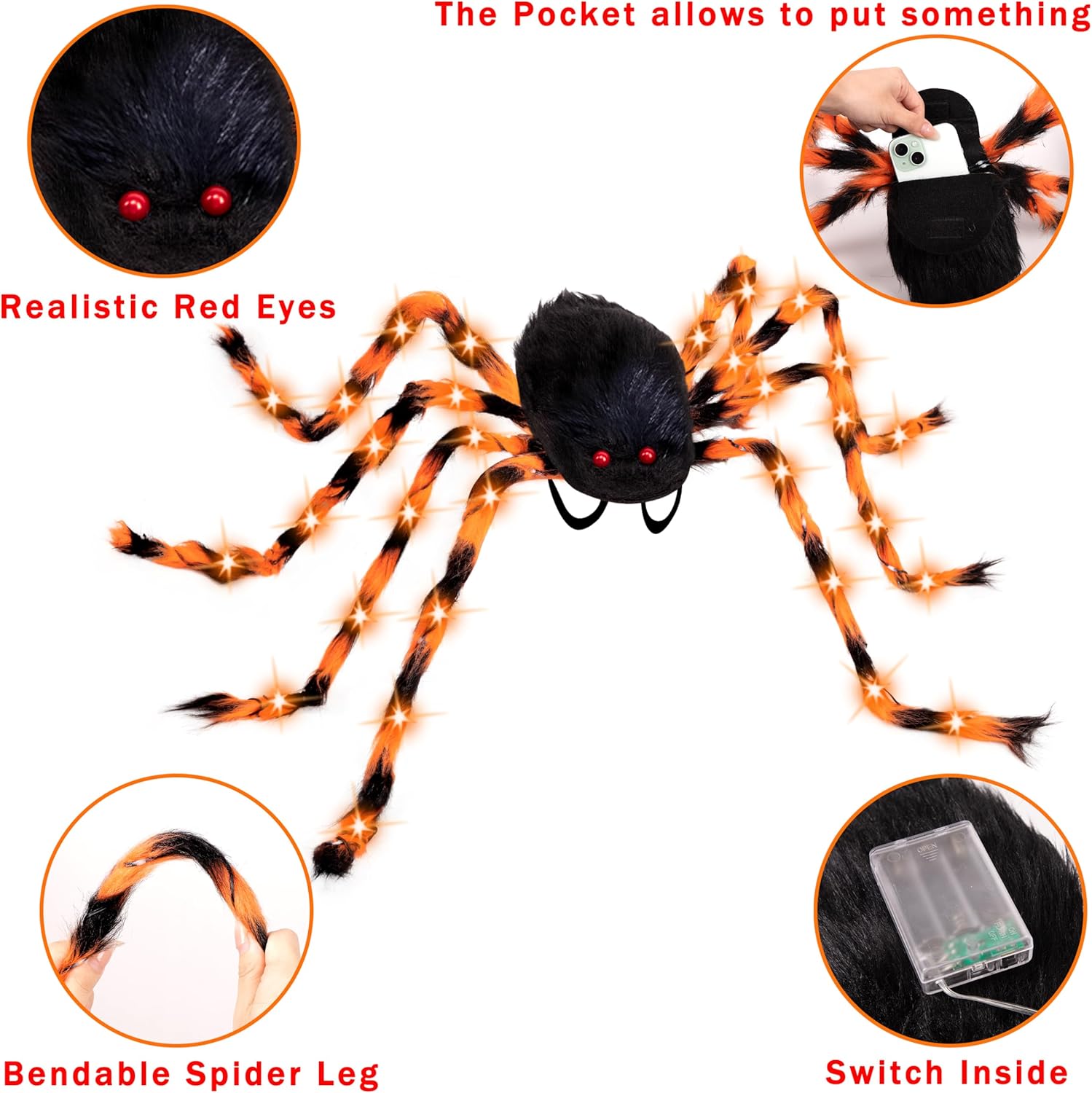 Halloween Spider Costume for Adults with Orange Lights Unique Party Accessories