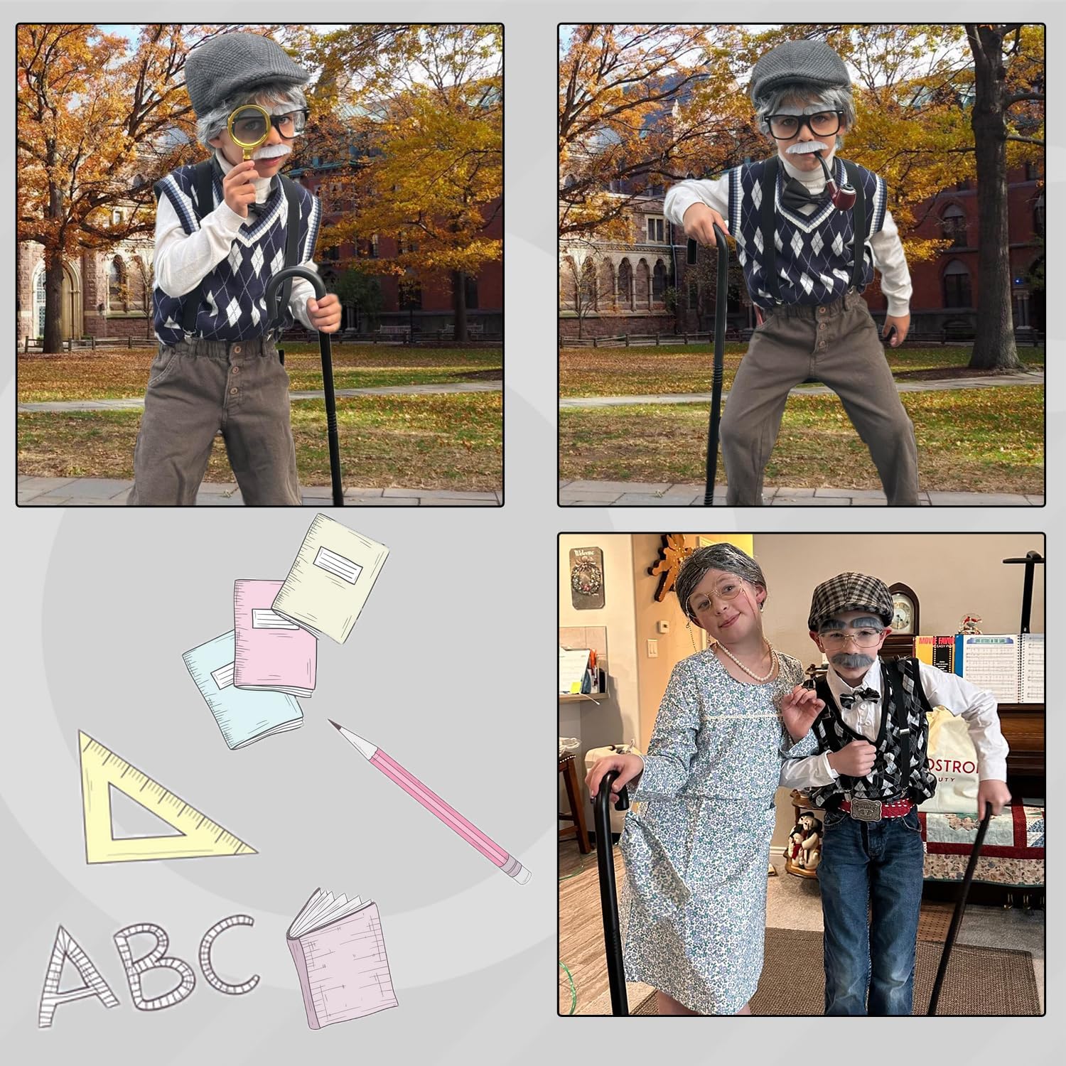 10-Piece 100th Day Grandpa Costume for Kids