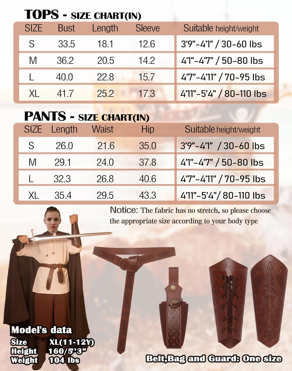 Feliardin Kids Medieval Costume Set for Boys 4-12Y