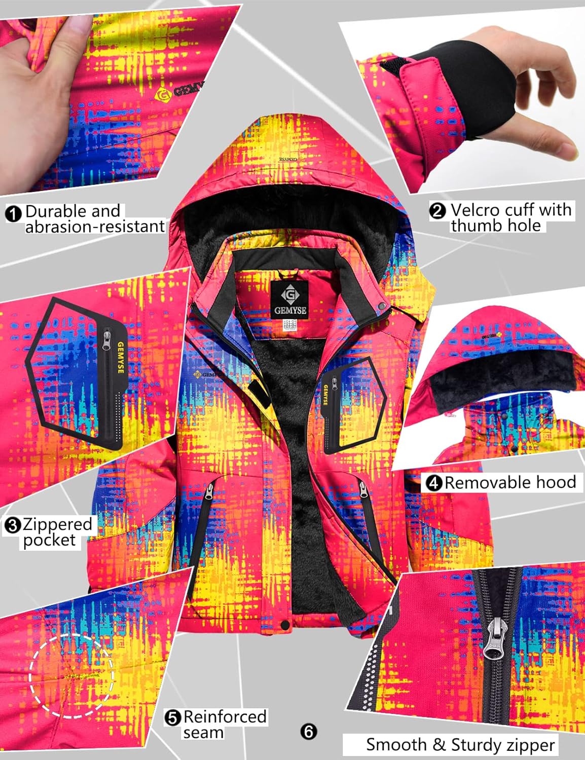 GEMYSE Girls Winter Waterproof Ski Snow Jacket