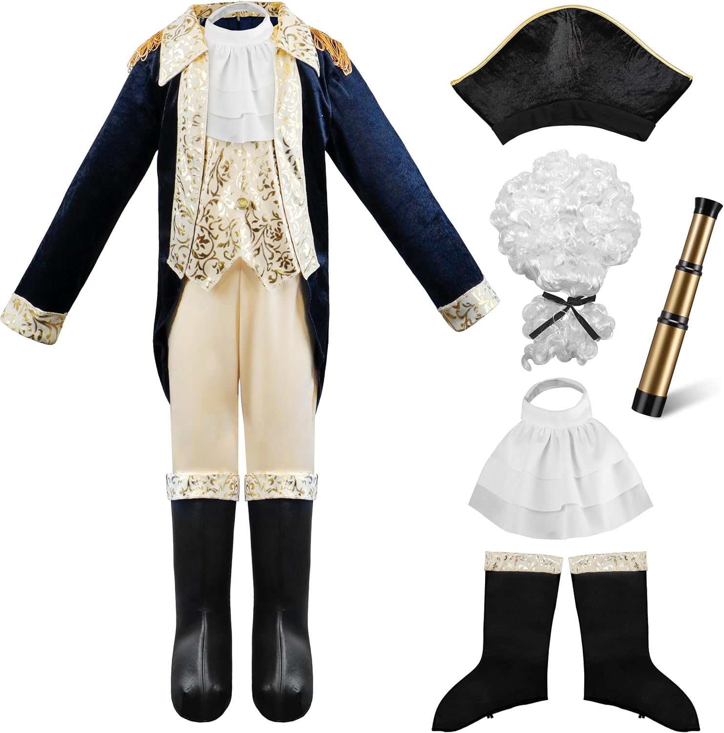 IKALI Kids George Washington Costume with Wig and Hat Accessories