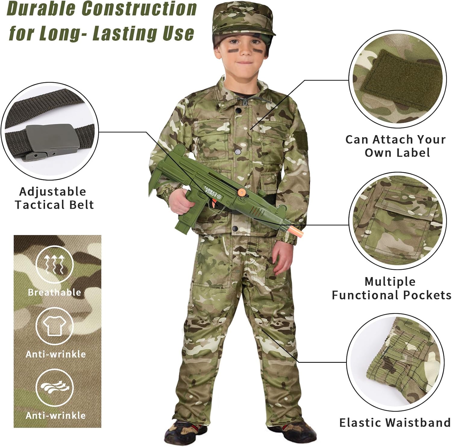 Tacobear Soldier Costume for Kids Ages 3-9