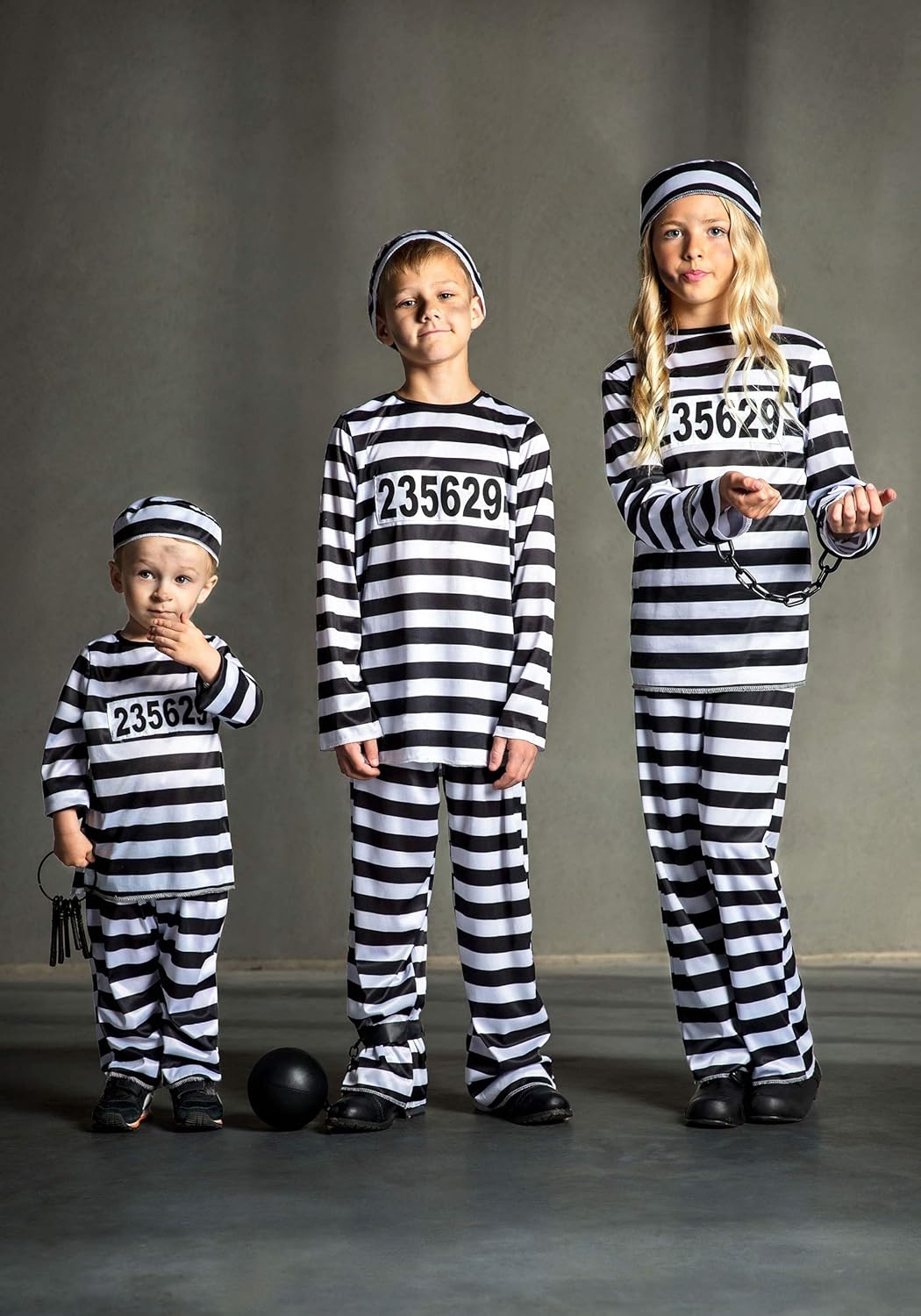 Toddlers Prisoner Costume Striped Outfit with Hat Cap