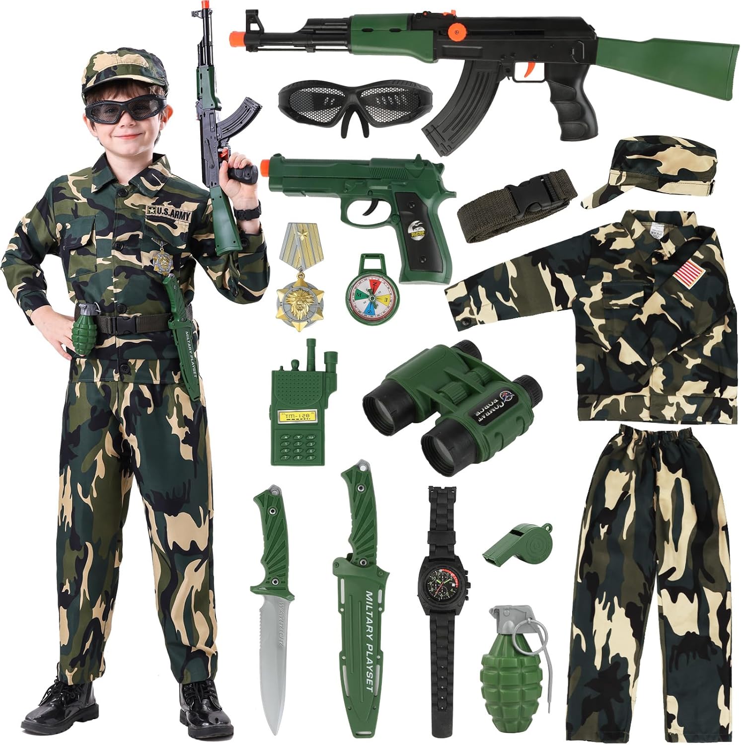 14-Piece Army Costume Set for Kids with Accessories
