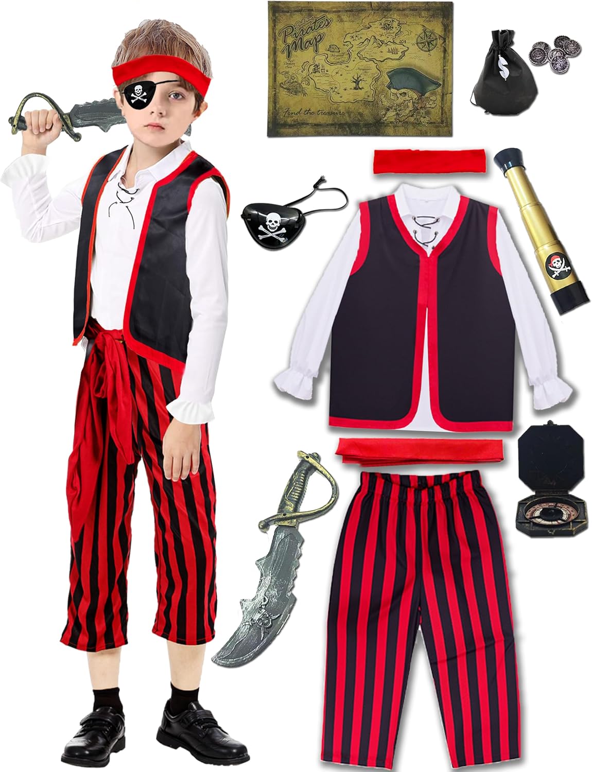 Pirate Kids Costume Boys Pirate Outfit Halloween Party Set