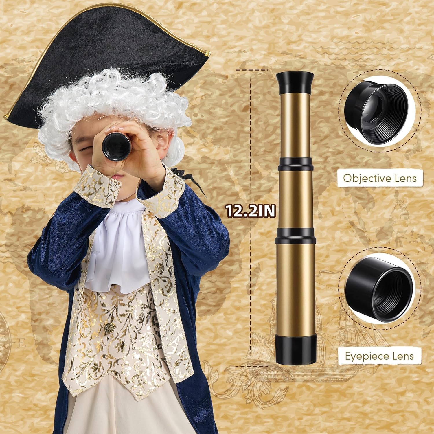 IKALI Kids George Washington Costume with Wig and Hat Accessories