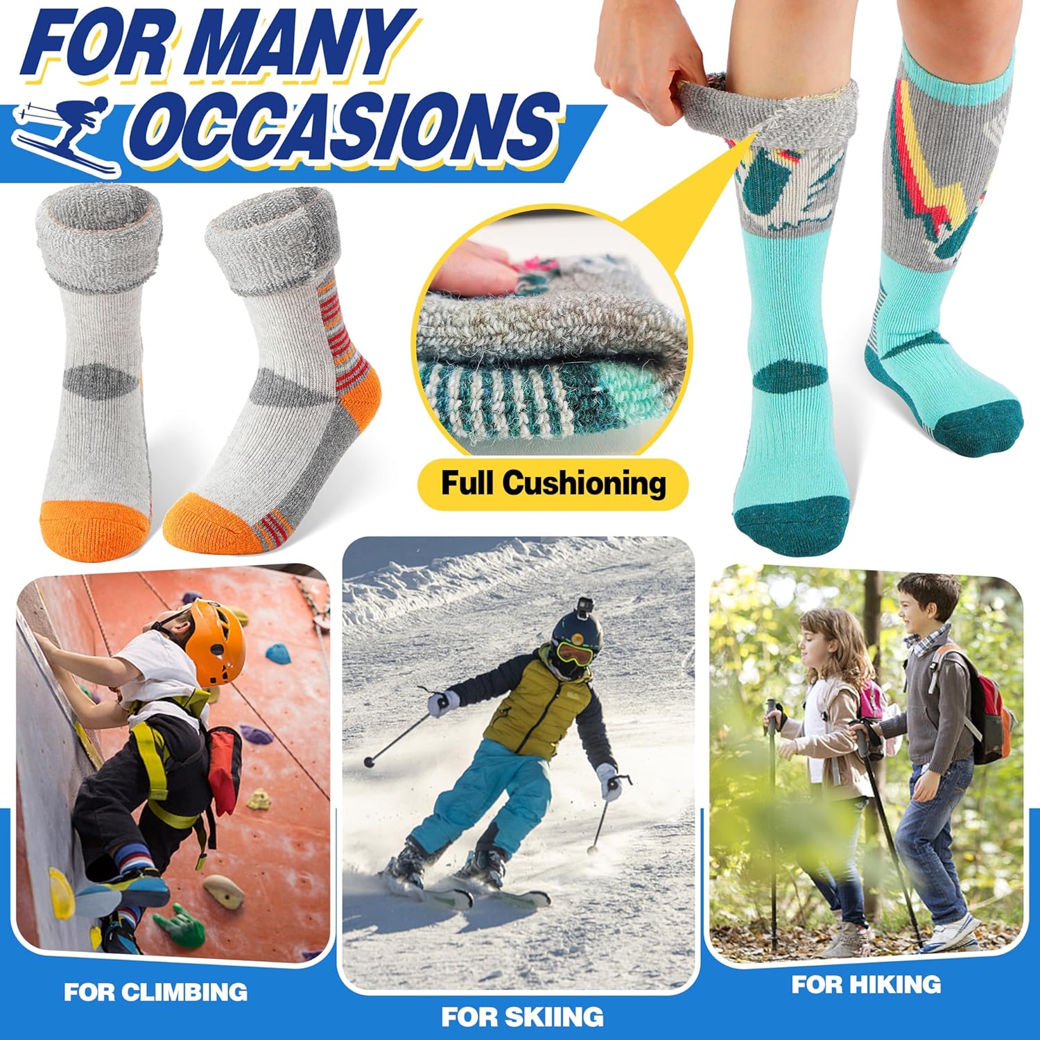 Yay ANTSANG 3 Pairs Kids Merino Wool Ski Socks for Skiing Snowboarding