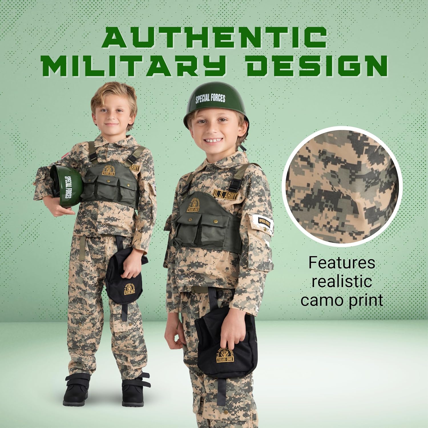Dress Up America Army Costume for Boys Halloween Roleplay Military Soldier Set