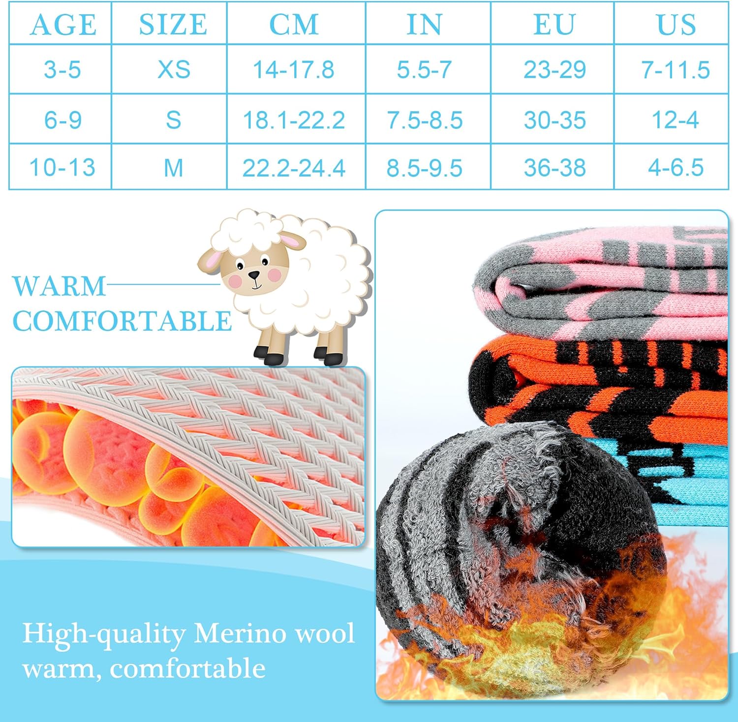 Warm Winter Ski Socks for Kids