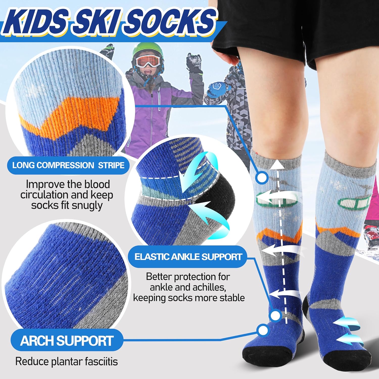 Yay ANTSANG 3 Pairs Kids Merino Wool Ski Socks for Skiing Snowboarding